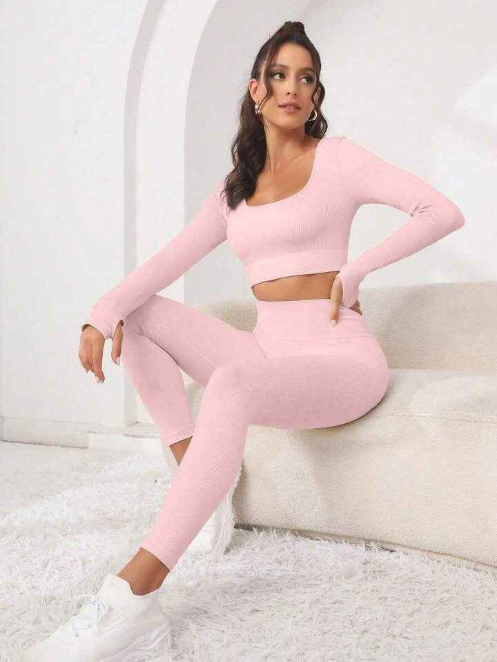 New Thread Seamless Yoga Suit Long Sleeve Hip Lifting Trousers Yoga Suit