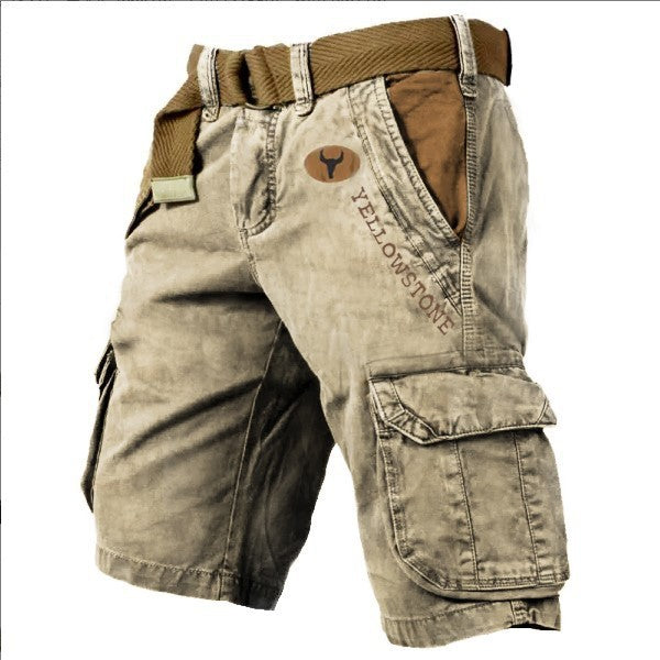 Men's Sports Shorts Loose Wear-resistant Casual Shorts Yellow Stone