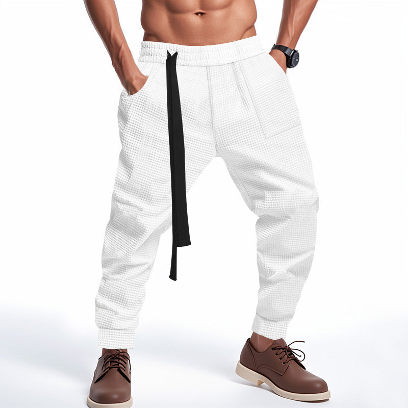 Men's Casual Pants Solid Waffle Male Hip Hop Streetwear Track Pants Joggers Trousers Fashion harajuku style Men Pants