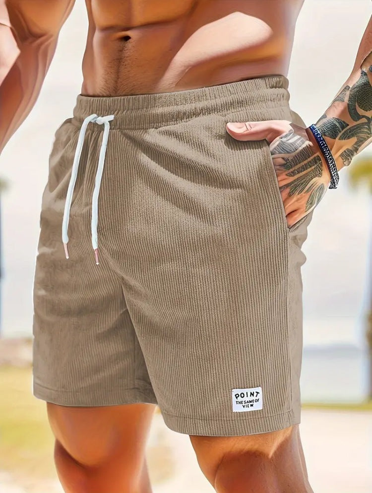 Mens Clothing Lace-up Drawstring Shorts Summer Corduroy Sports Short Pants