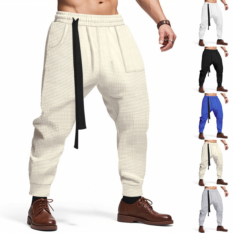 Men's Casual Pants Solid Waffle Male Hip Hop Streetwear Track Pants Joggers Trousers Fashion harajuku style Men Pants