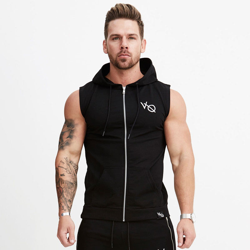 Fitness Summer Sports Hooded Sleeveless Vest Waistcoat Vest Man
