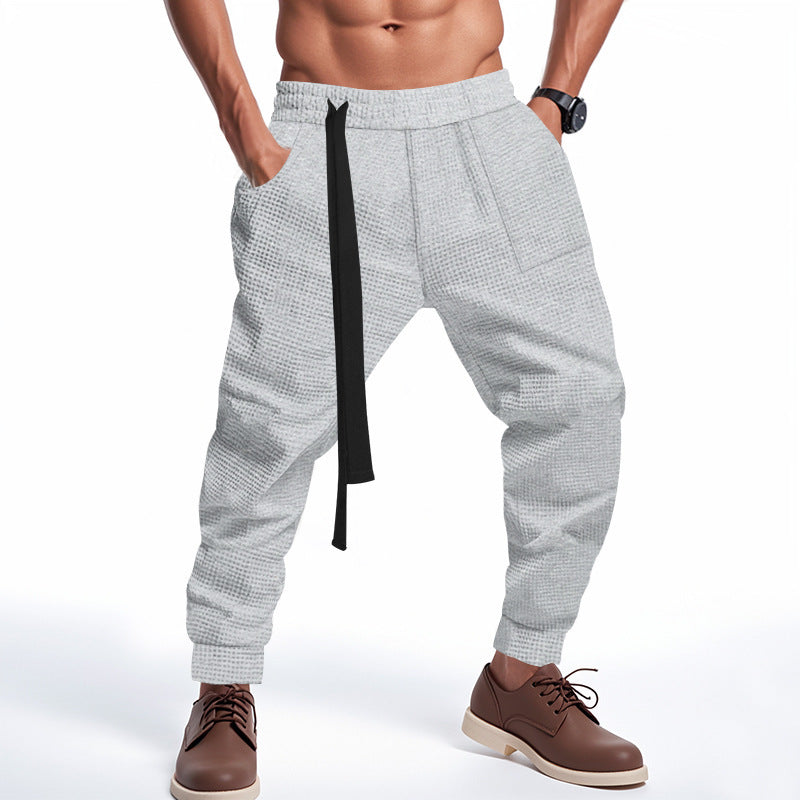 Men's Casual Pants Solid Waffle Male Hip Hop Streetwear Track Pants Joggers Trousers Fashion harajuku style Men Pants