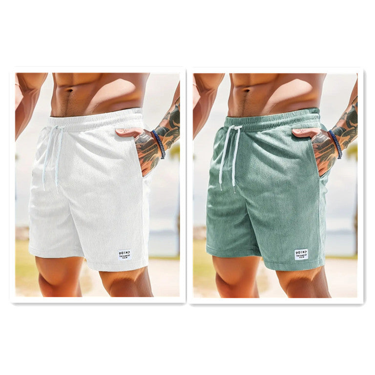 Mens Clothing Lace-up Drawstring Shorts Summer Corduroy Sports Short Pants