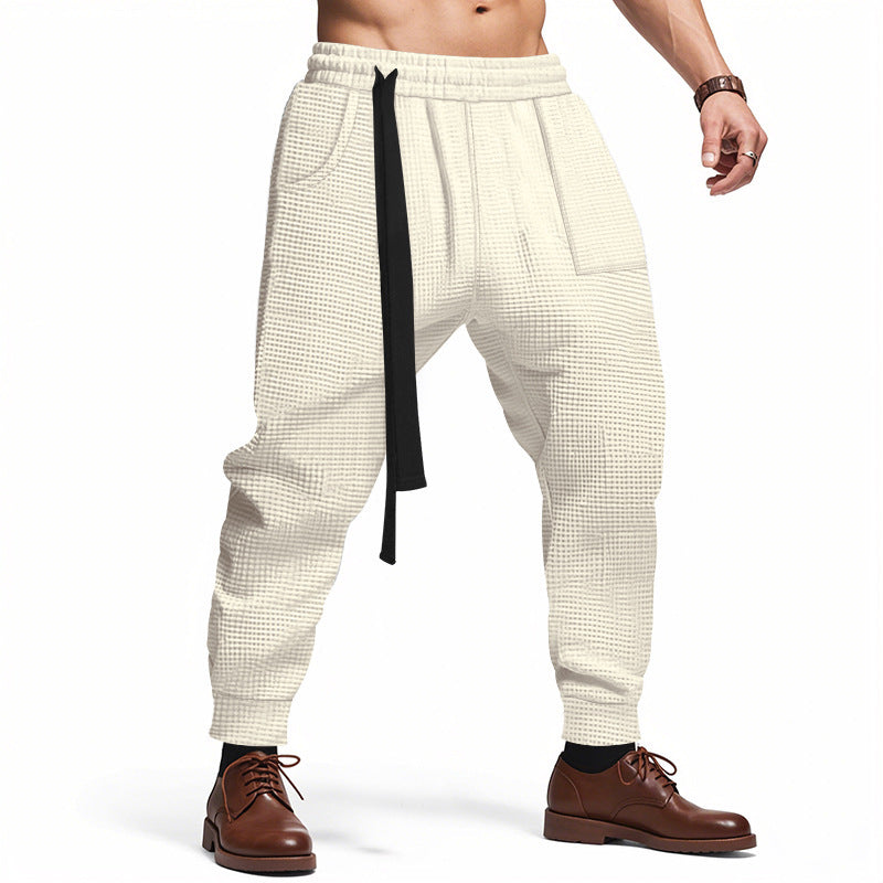 Men's Casual Pants Solid Waffle Male Hip Hop Streetwear Track Pants Joggers Trousers Fashion harajuku style Men Pants