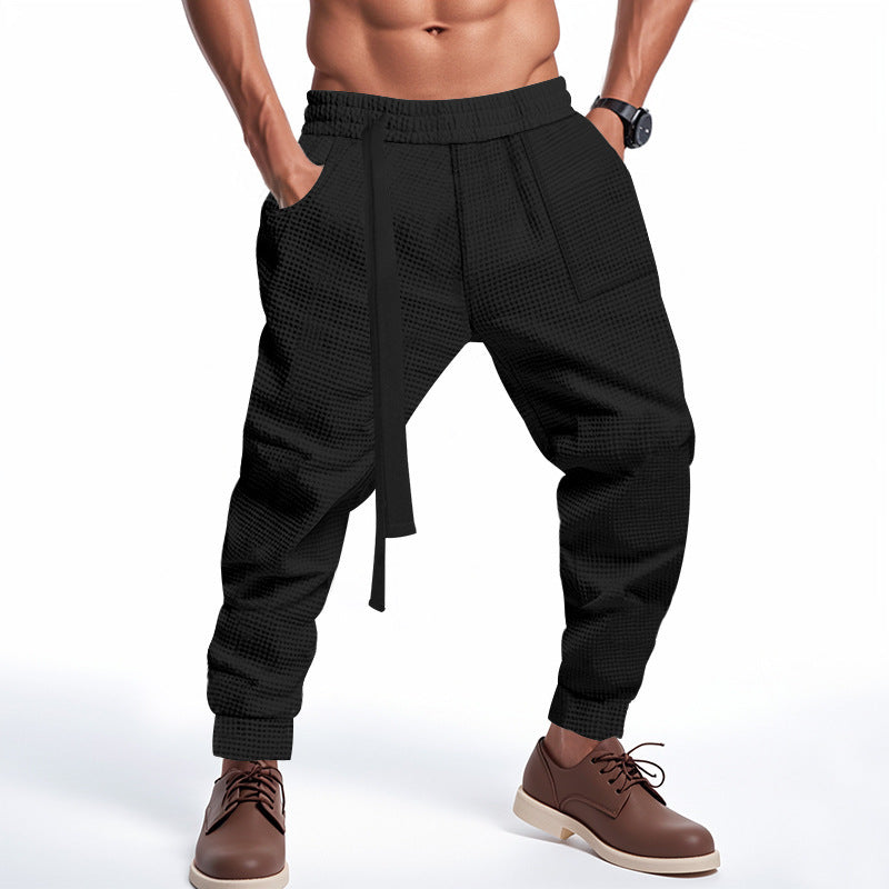 Men's Casual Pants Solid Waffle Male Hip Hop Streetwear Track Pants Joggers Trousers Fashion harajuku style Men Pants