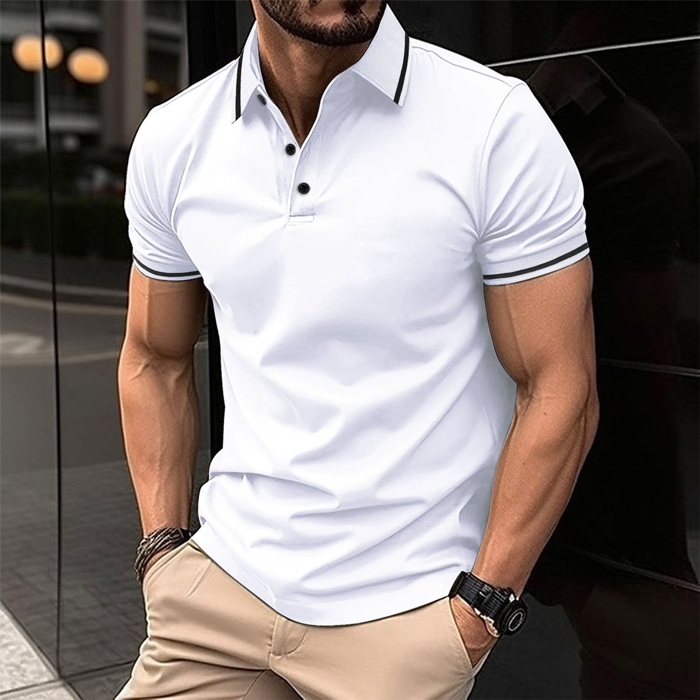 Men's Lapel Short Sleeve Polo Shirt Summer Sports Casual Tops