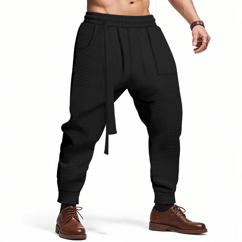 Men's Casual Pants Solid Waffle Male Hip Hop Streetwear Track Pants Joggers Trousers Fashion harajuku style Men Pants
