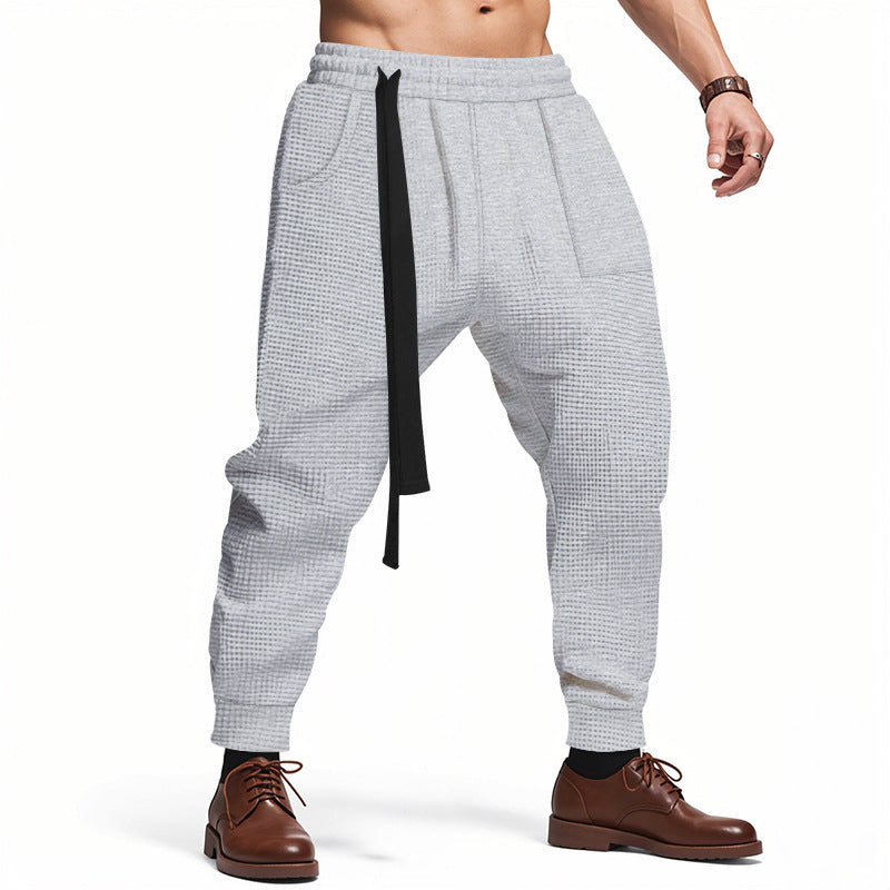 Men's Casual Pants Solid Waffle Male Hip Hop Streetwear Track Pants Joggers Trousers Fashion harajuku style Men Pants