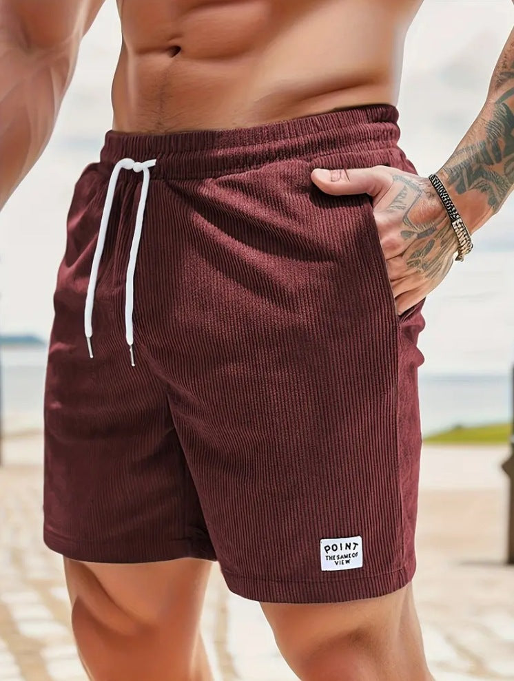 Mens Clothing Lace-up Drawstring Shorts Summer Corduroy Sports Short Pants