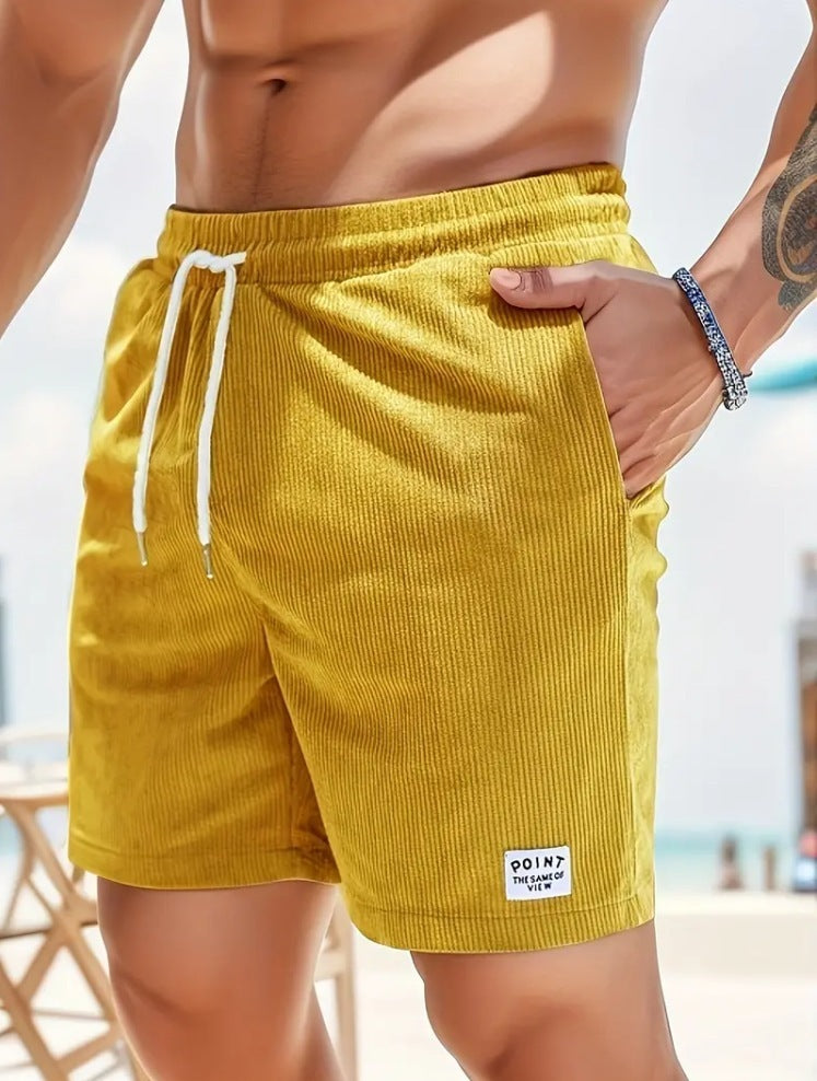 Mens Clothing Lace-up Drawstring Shorts Summer Corduroy Sports Short Pants