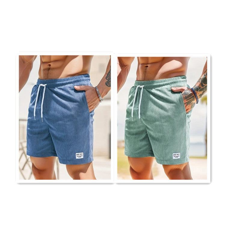 Mens Clothing Lace-up Drawstring Shorts Summer Corduroy Sports Short Pants