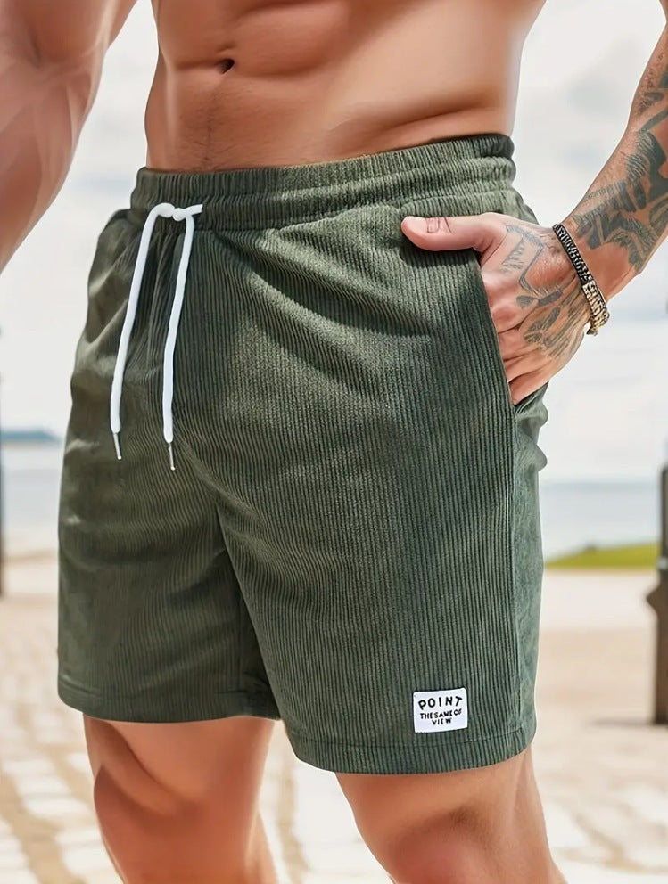 Mens Clothing Lace-up Drawstring Shorts Summer Corduroy Sports Short Pants