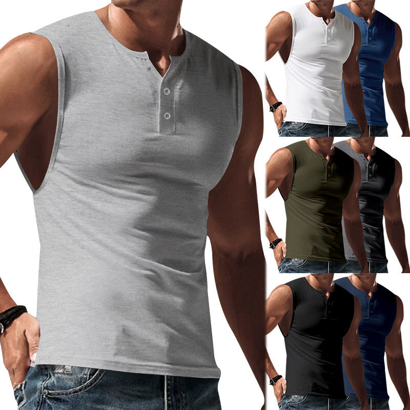 เสื้อกั๊กกีฬาฤดูร้อนสีพื้นลายกระดานไฟสำหรับผู้ชาย