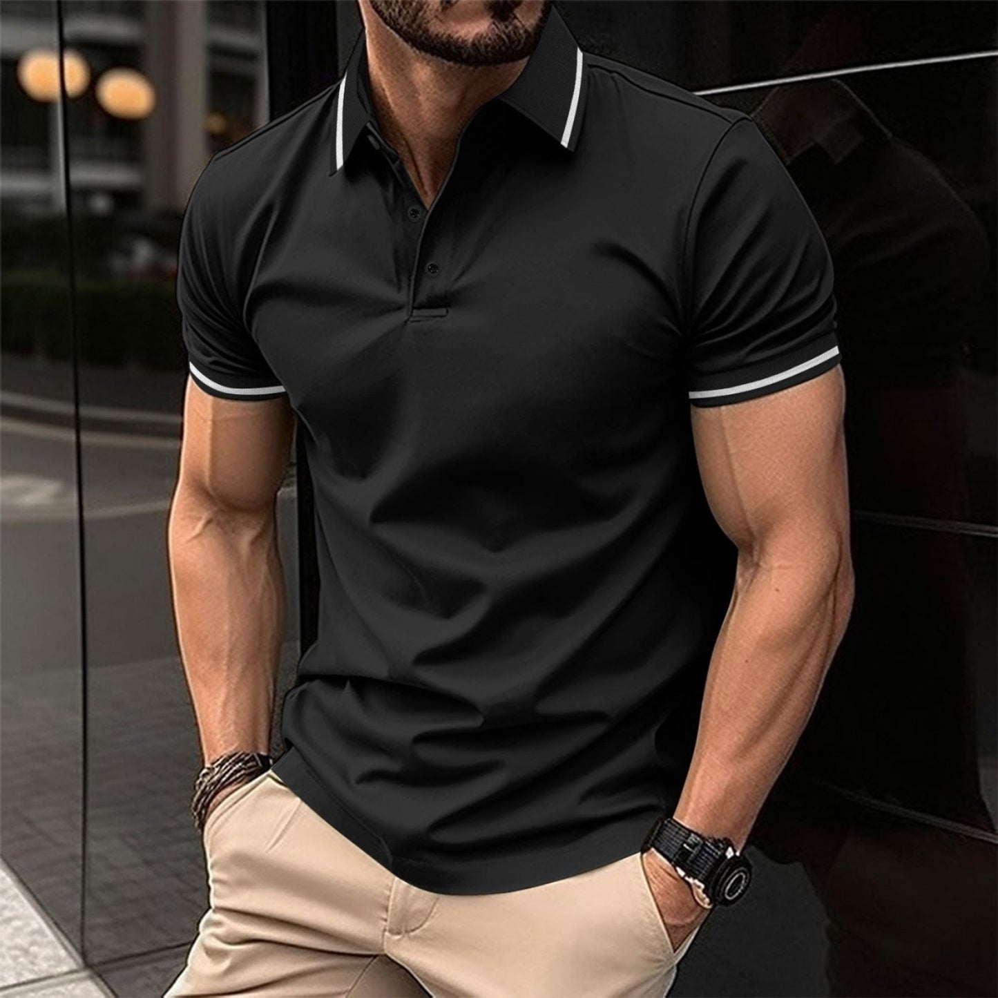 Men's Lapel Short Sleeve Polo Shirt Summer Sports Casual Tops